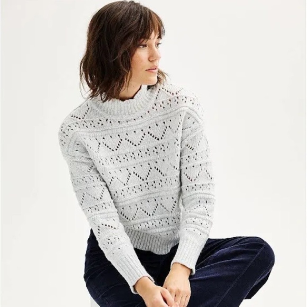 Chelsea & Theodore Abstract Pattern Turtleneck Sweater, Light Grey, Size Small